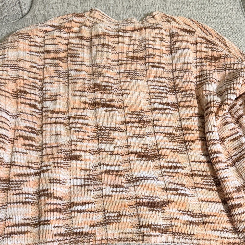 Haptics Striped Chunky Knit Relaxed Cozy Soft Sweater Coral & Brown Plus Size 1X - Picture 14 of 17